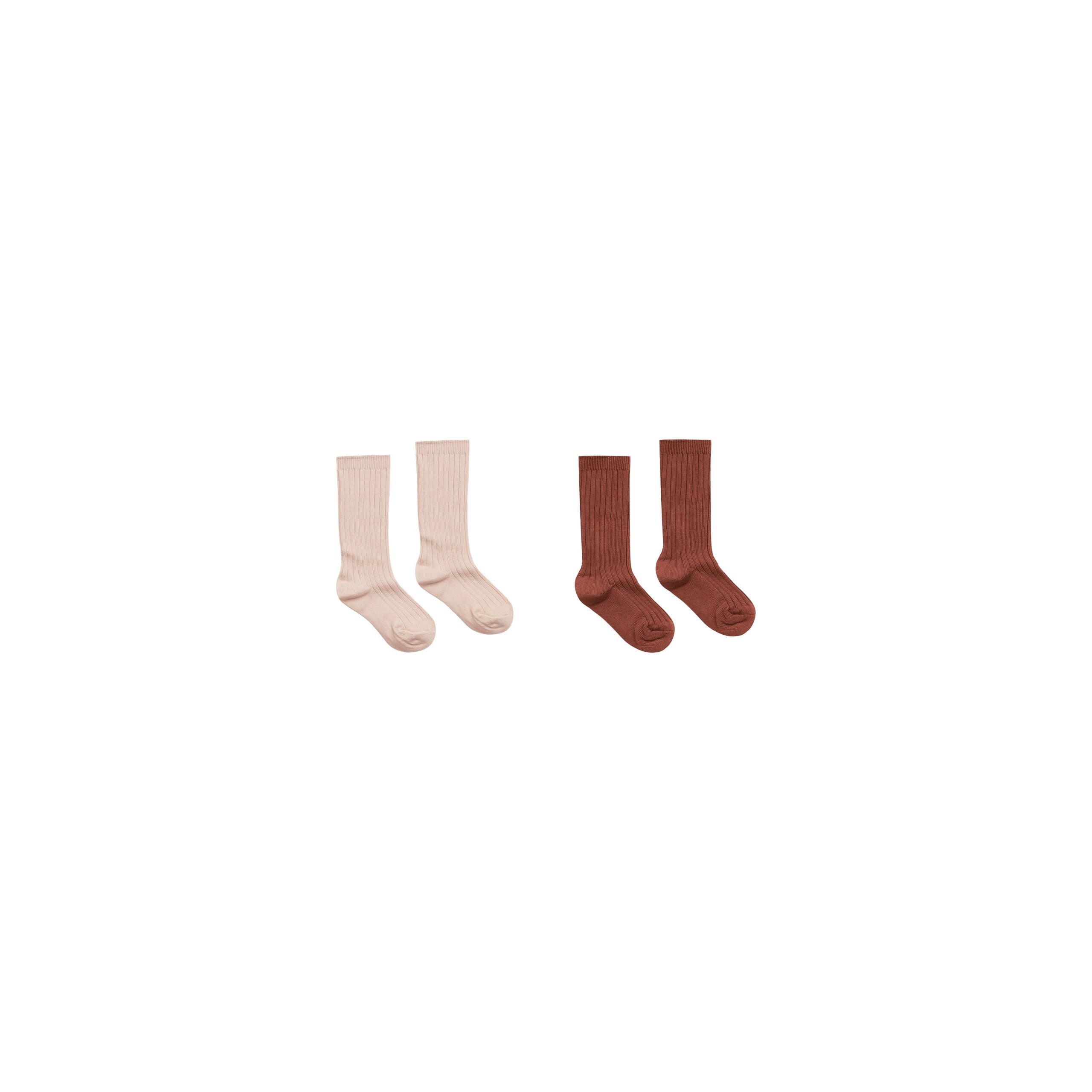 Ribbed Socks - Brick/Rose