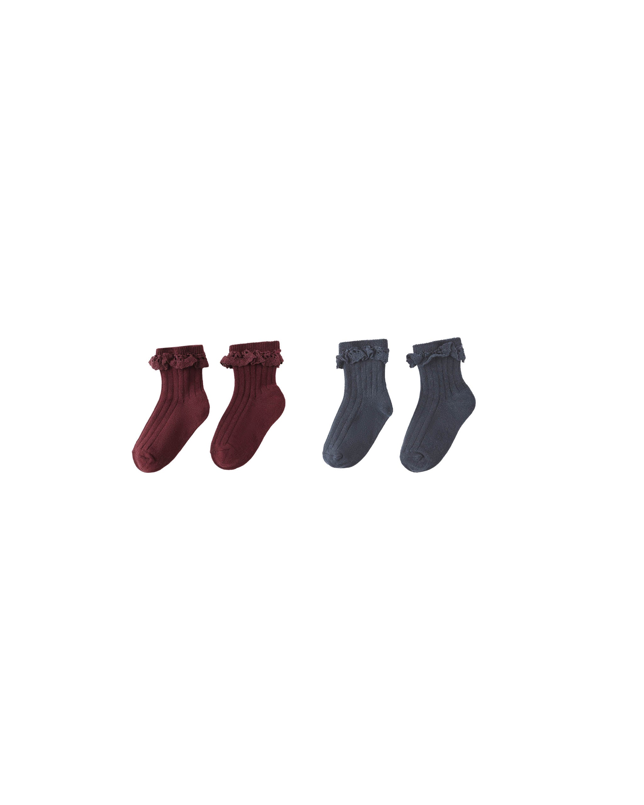 Lace Trim Socks - Burgundy, Navy