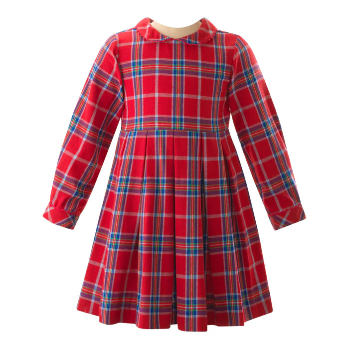 tartan pleated dress Rihoas Lapel Collar Short Sleeve Gingham Cotton Button Front Pleated Skater A Line Mini Dress, Brown / M