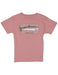 Red t-shirt with a trout graphic on a white background