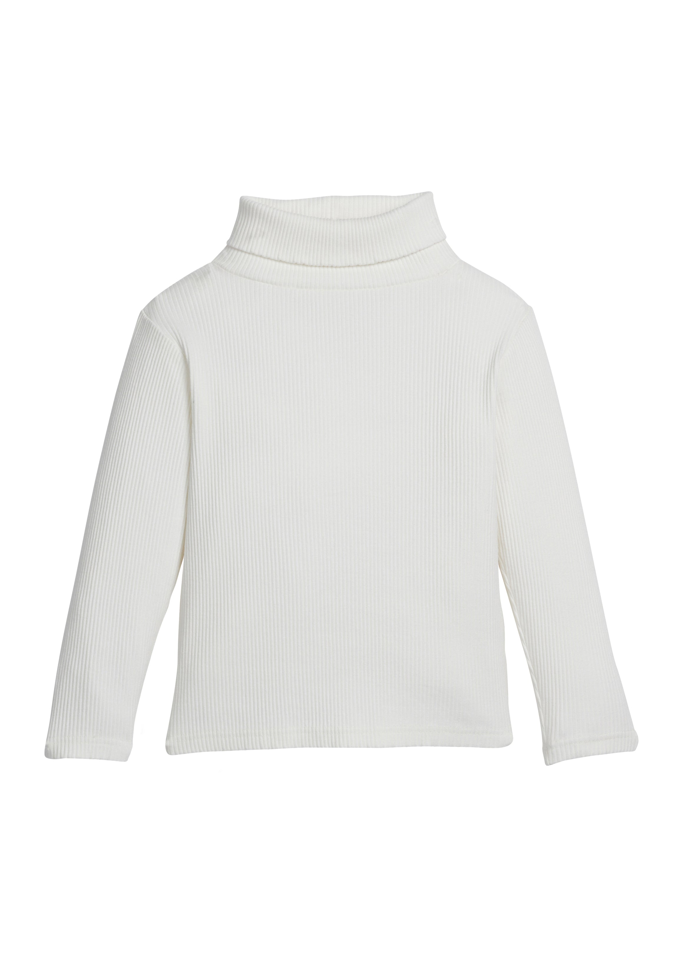An ivory ribbed long-sleeve turtleneck sweater displayed on a clean white background.