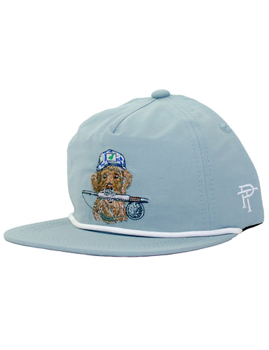 Blue Rope Hat with dog and a fishing pole