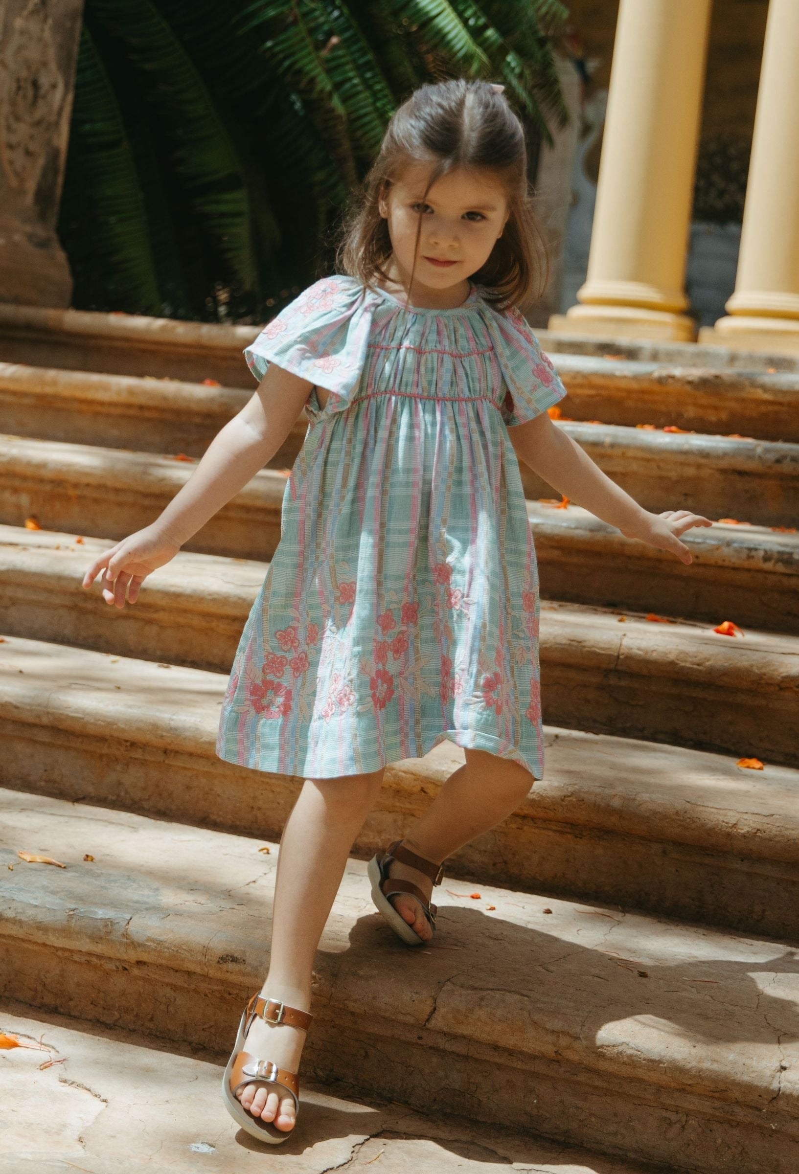 Blue and pink floral dress