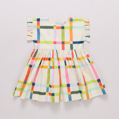 Colorful plaid dress on a light gray background