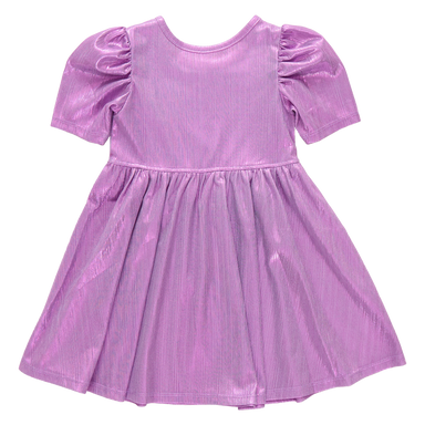Purple dress with puff sleeves on a white background