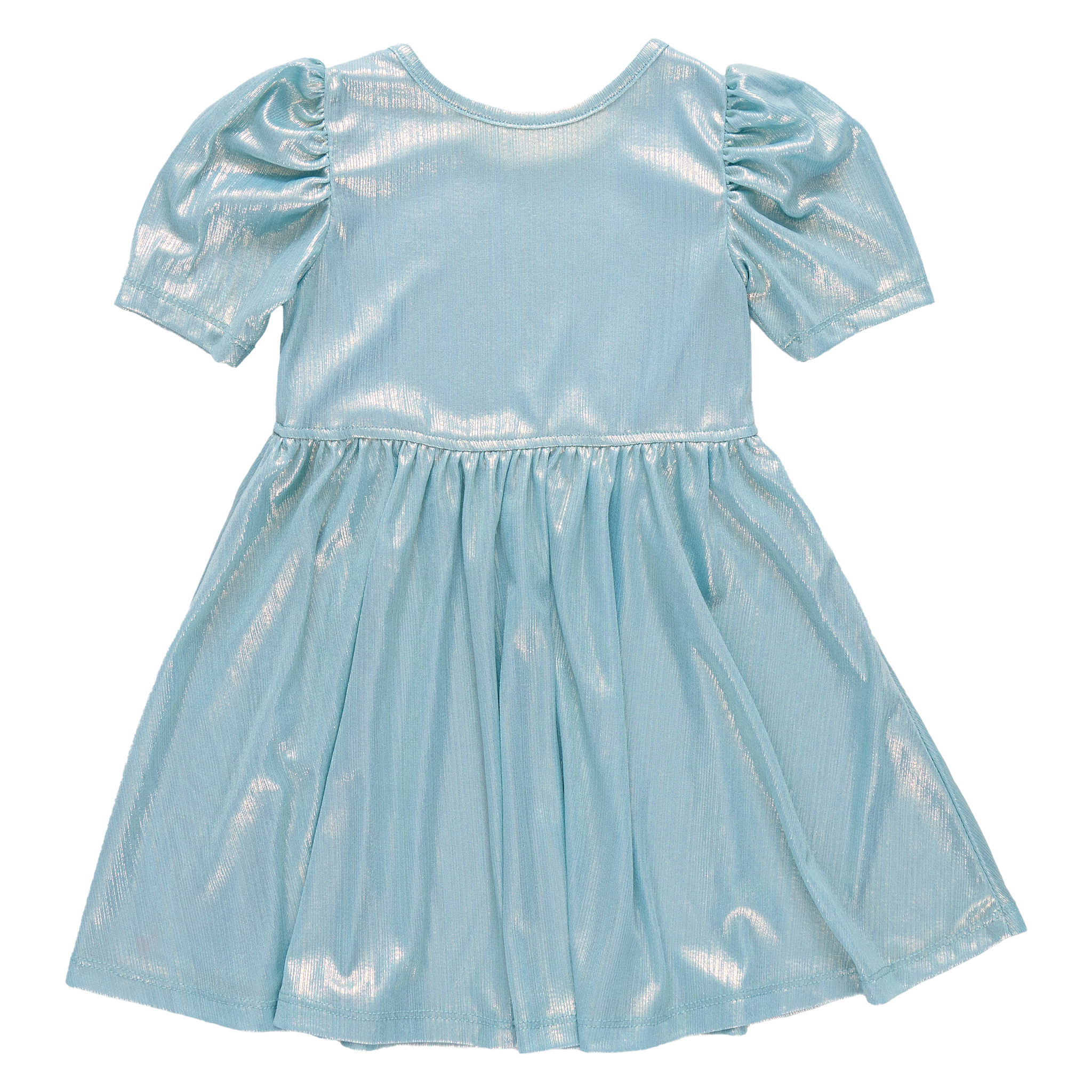 Light blue dress with puff sleeves on a white background