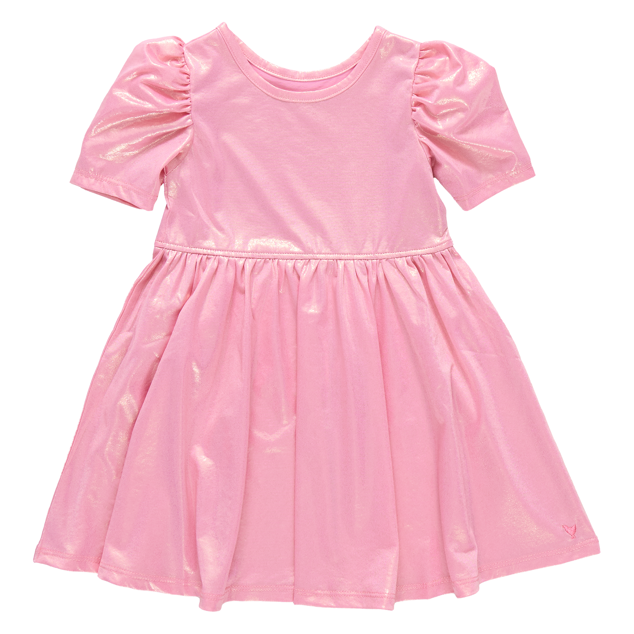 Pink dress with ruffled sleeves on a white background