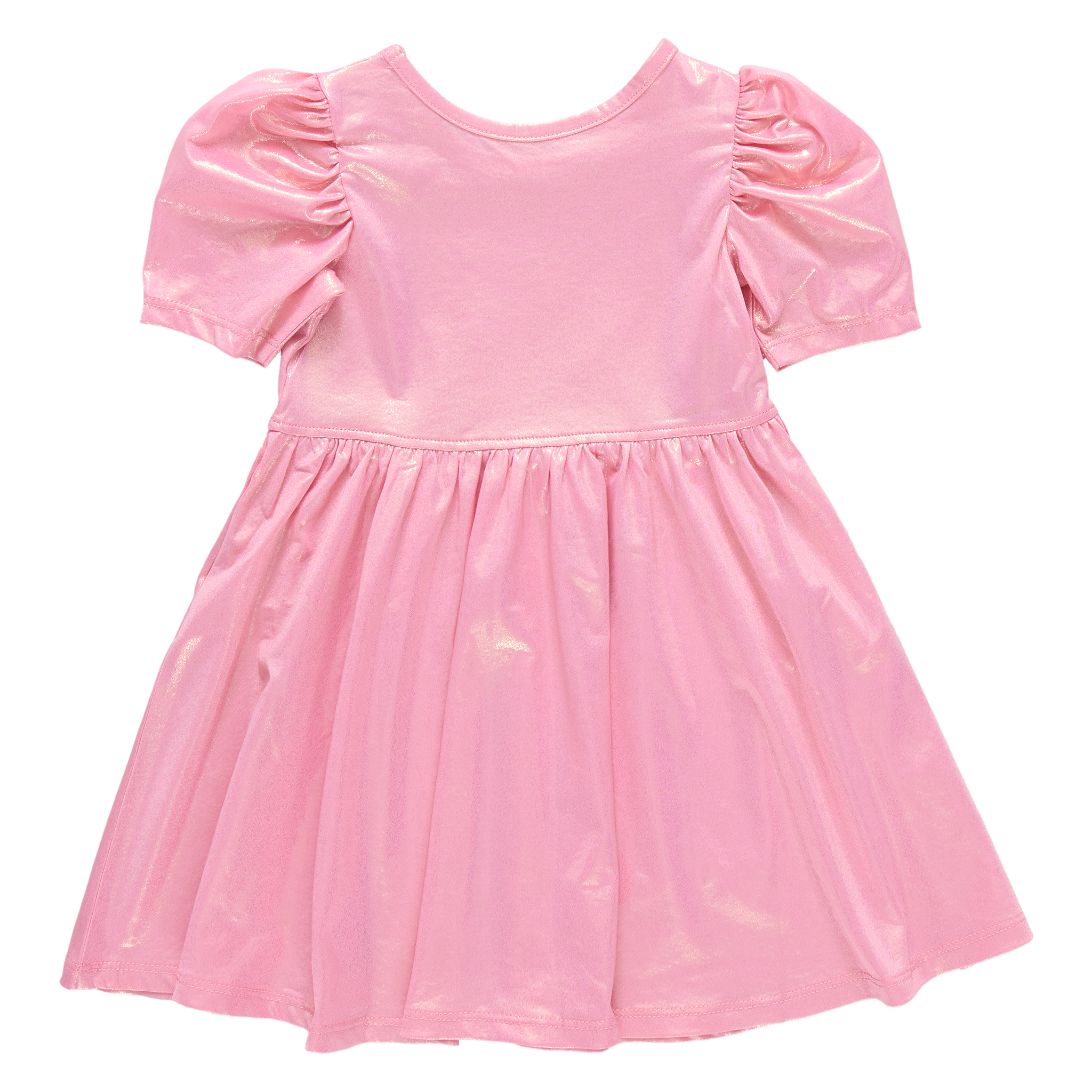 Pink dress with puff sleeves on a white background