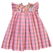 Pink plaid dress with floral top on a white background
