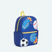 Side view of a Patchwork Sports Kane Backpack featuring a football, baseball, soccer ball and basketball.
