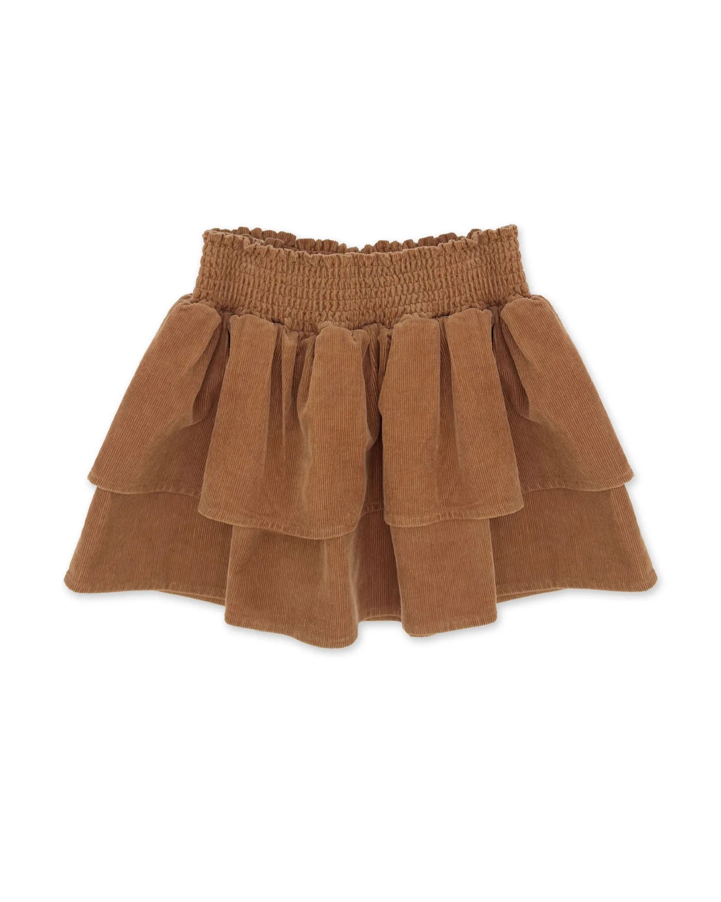 Brown corduroy tiered skirt on a white background