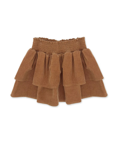 Brown corduroy tiered skirt on a white background