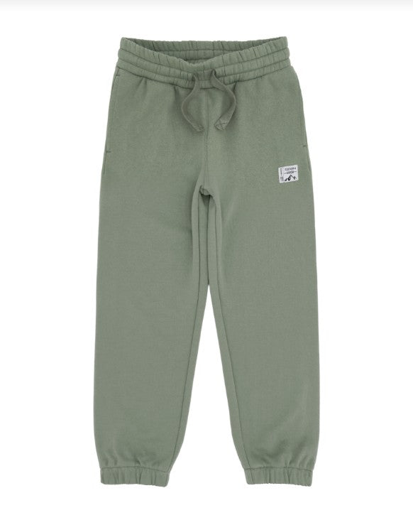 Sage green terrycloth jogger with an adjustable waistband