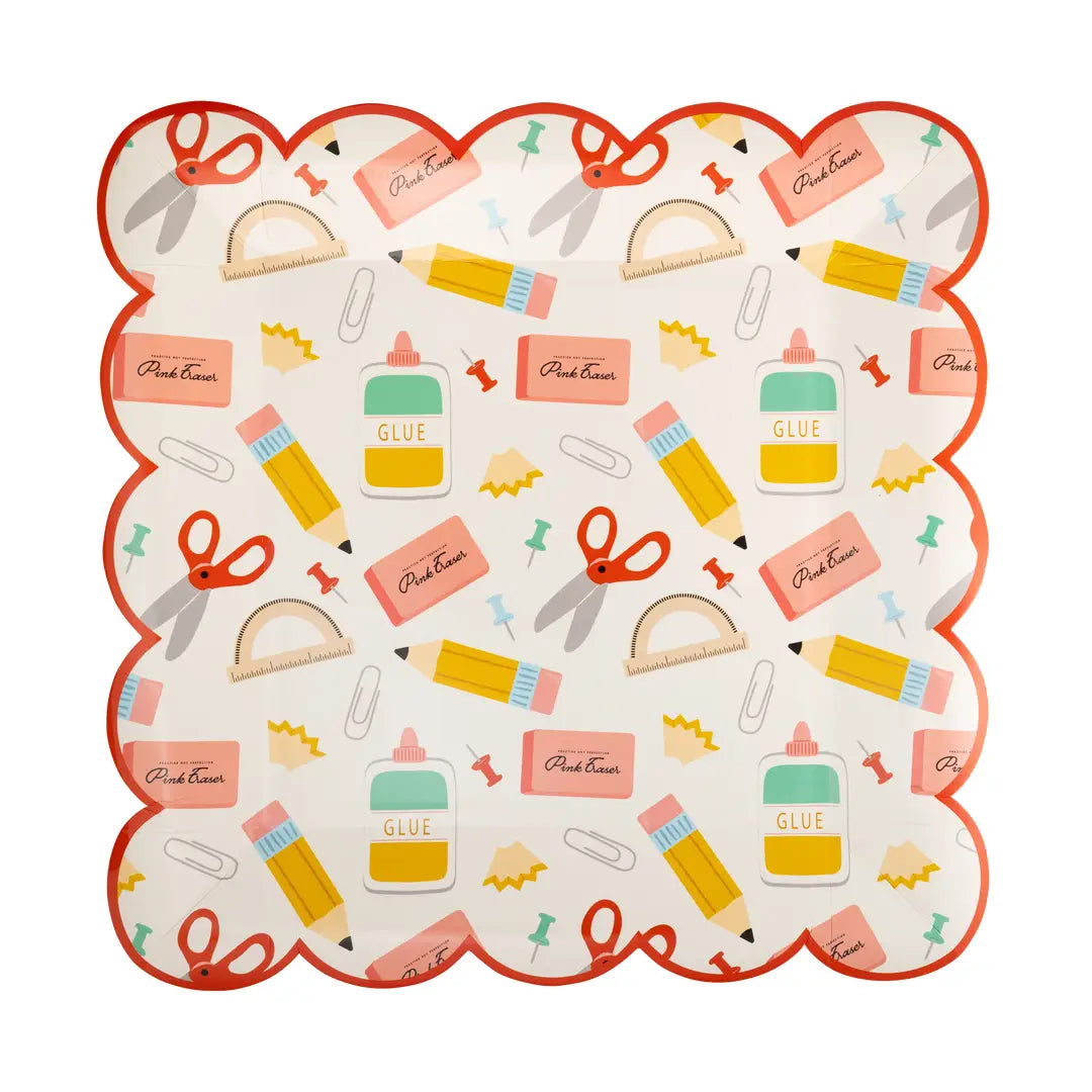 School icons paper plate illustrations on a white background