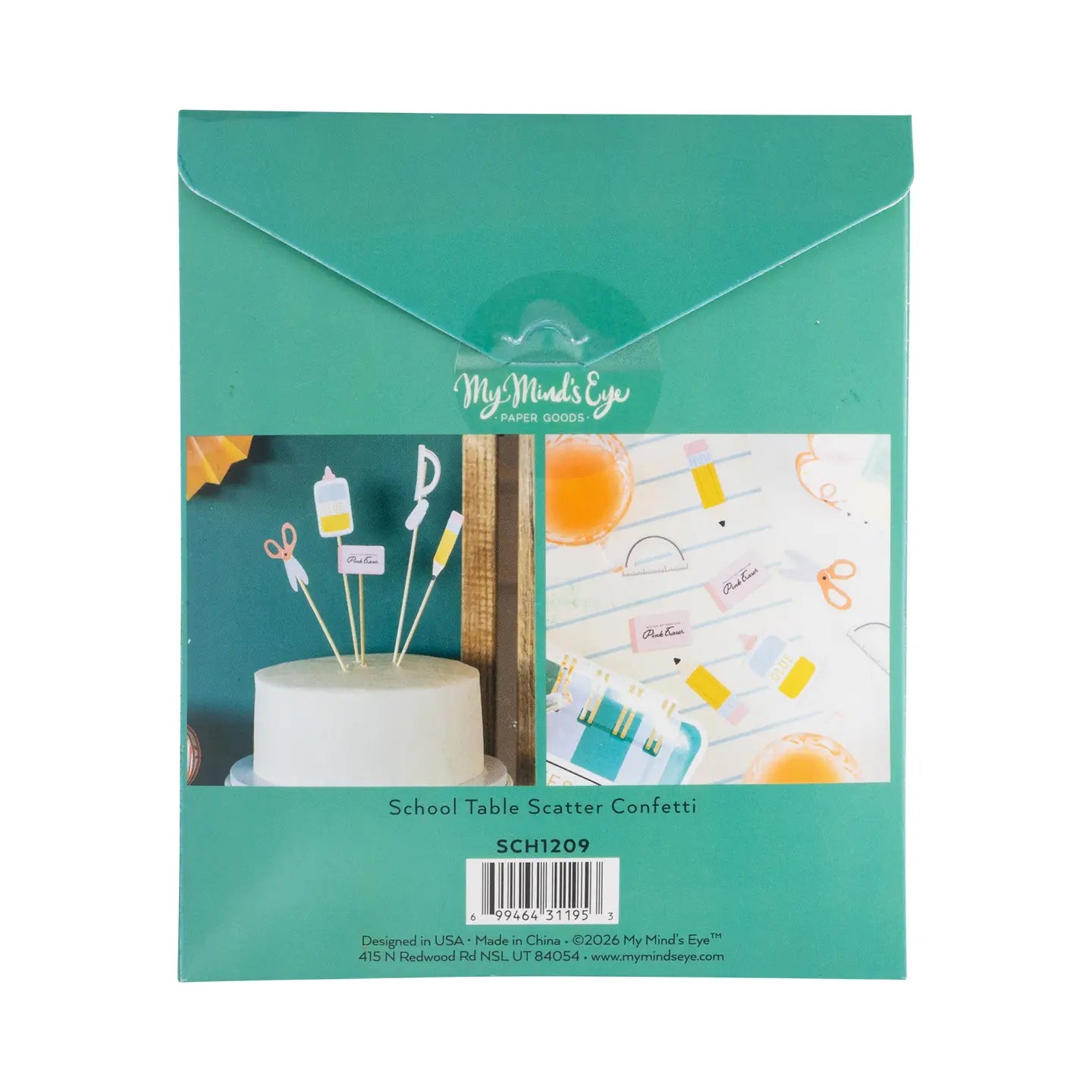 Packaging of My Mind's Eye paper goods with illustrations on a teal background