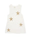 White crochet dress with gold sequin stars