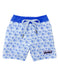 Blue swim trunk with star pattern on a white background