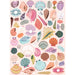 Pattern of colorful seashells on a light pink background