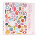 Jigsaw puzzle box with colorful seashell pattern on a white background