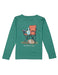 Green long-sleeve shirt with a graphic of a chair, cooler, and football on a white background