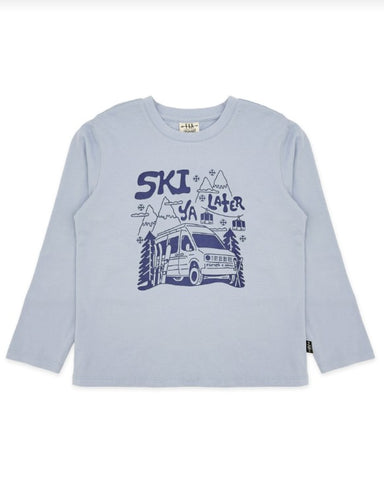 Long sleeve tee with a Ski Ya Later graphic on the front