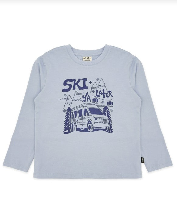 Long sleeve tee with a Ski Ya Later graphic on the front