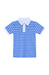 Blue and white striped polo shirt on a white background