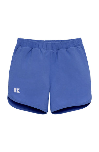 Blue shorts with a logo on a white background