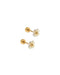 Pair of gold earrings with clear gemstones on a white background