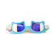 Colorful cat-eye sunglasses with decorative straps on a white background
