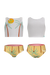 Swimsuit top and bottom with palm tree design on a white background