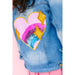 sequin sparkle rainbow heart design on back of denim jacket