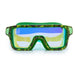 Green camouflage goggles with reflective lenses on a white background