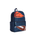 Side view of a Sports Rodgers Backpack with a partial basketball and football on the front.