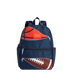 Navy Sports Kane Backpack with a partial basketball and football on the front