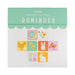 Box of spring picture dominoes game with colorful illustrations on a white background