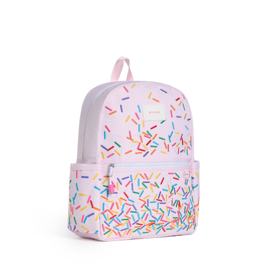 Side view of pink Sprinkles Kane Backpack
