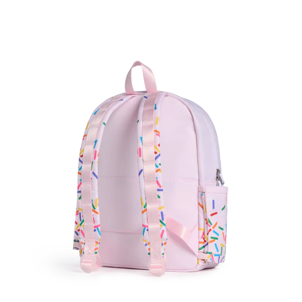 Backview of pink Sprinkles Kane Backpack