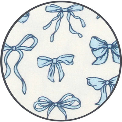 Pattern of blue bows on a white background