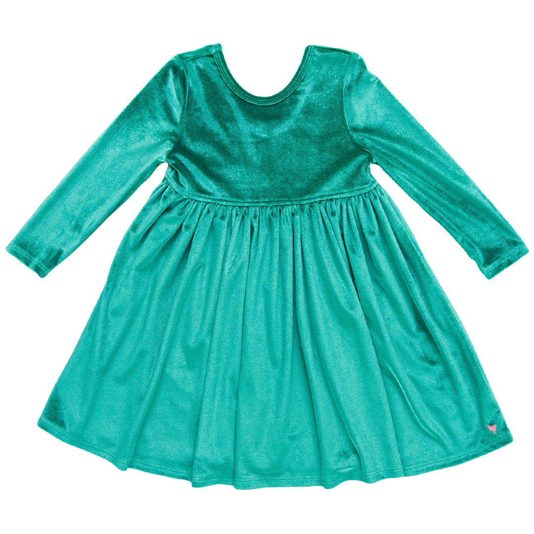 long sleeve teal colored velour dress 