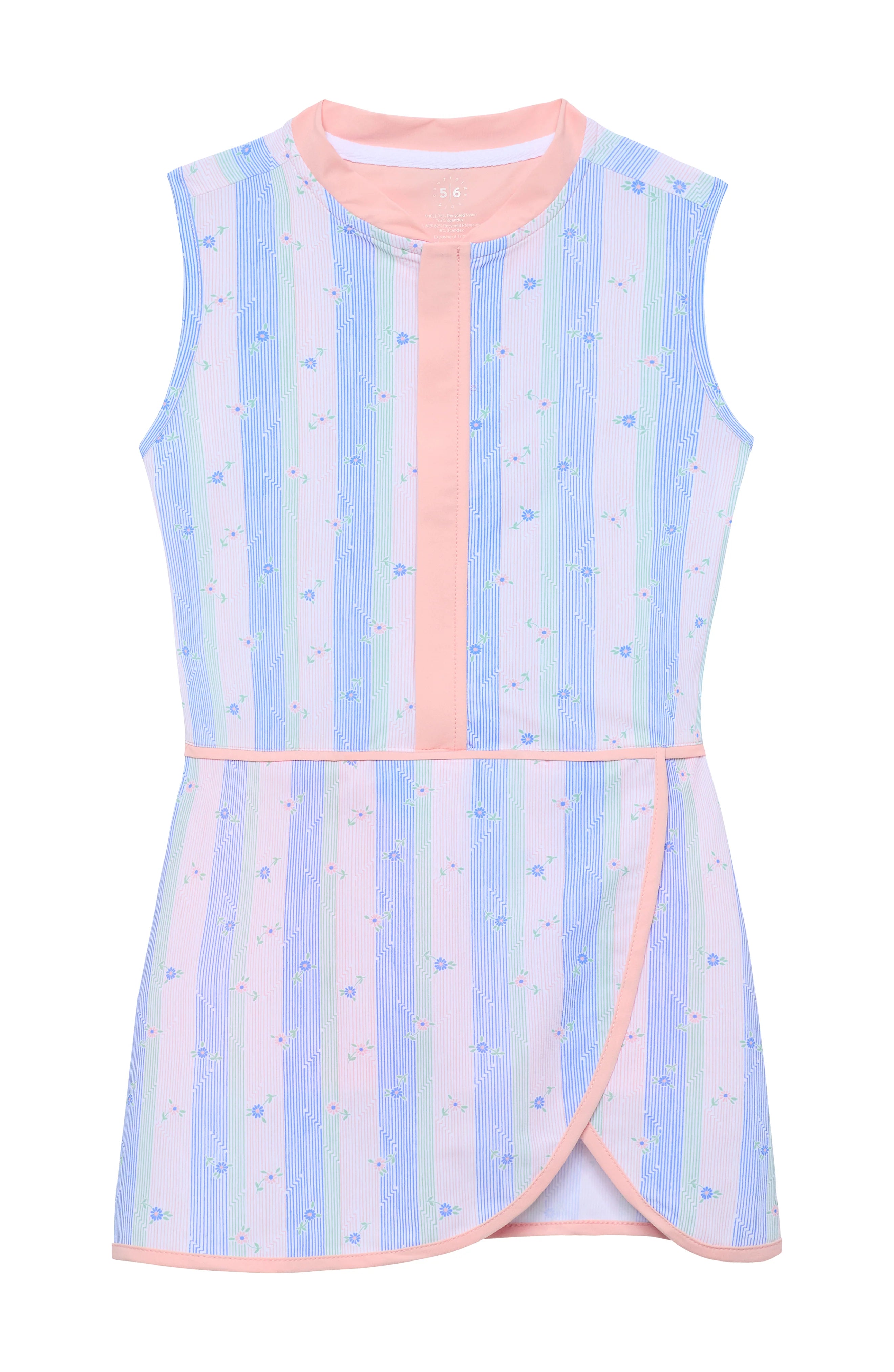 Pastel striped dress with a pink collar on a white background