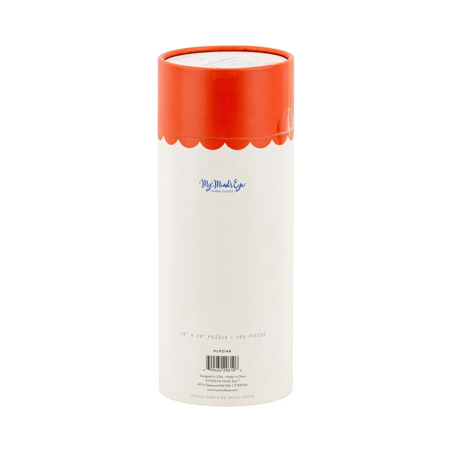 Cylindrical container with orange top and white body on a white background