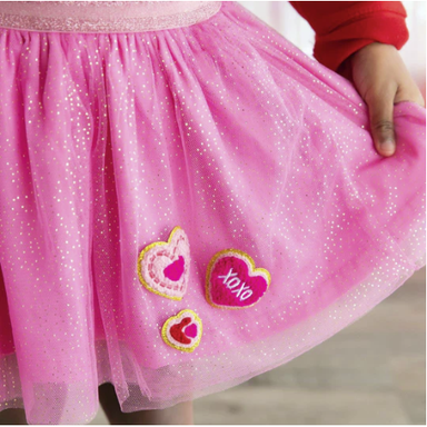 pink tutu with gold sparkles and chenille pink hearts