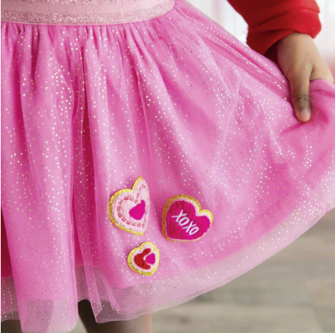 pink tutu with gold sparkles and chenille pink hearts