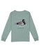 Long sleeve green tee with a swimming mallard design on the back