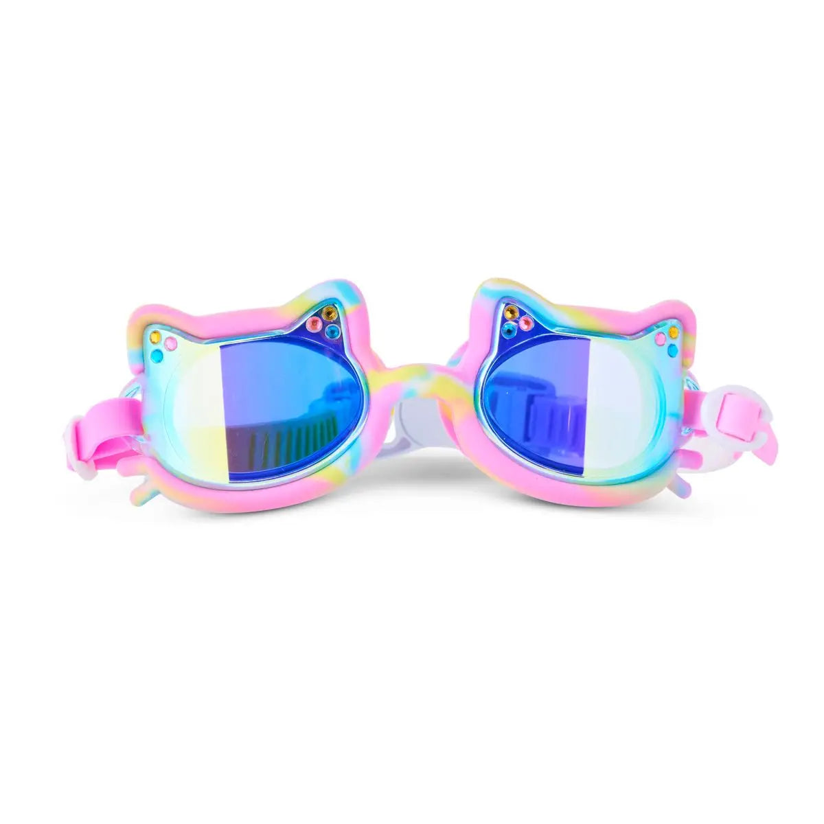 Colorful goggles with a rainbow frame on a white background