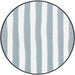 Round fabric sample with blue and white striped pattern on a white background