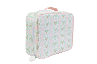 Rectangular lunch bag with tennis pattern on a white background
