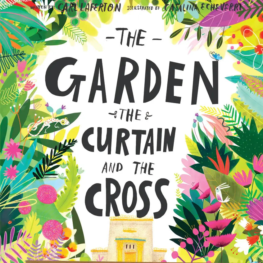 Book cover of 'The Garden, The Curtain and The Cross' with colorful foliage and text.