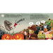 Cartoon illustration of animals and pumpkins with a humorous message about a storm on Halloween.